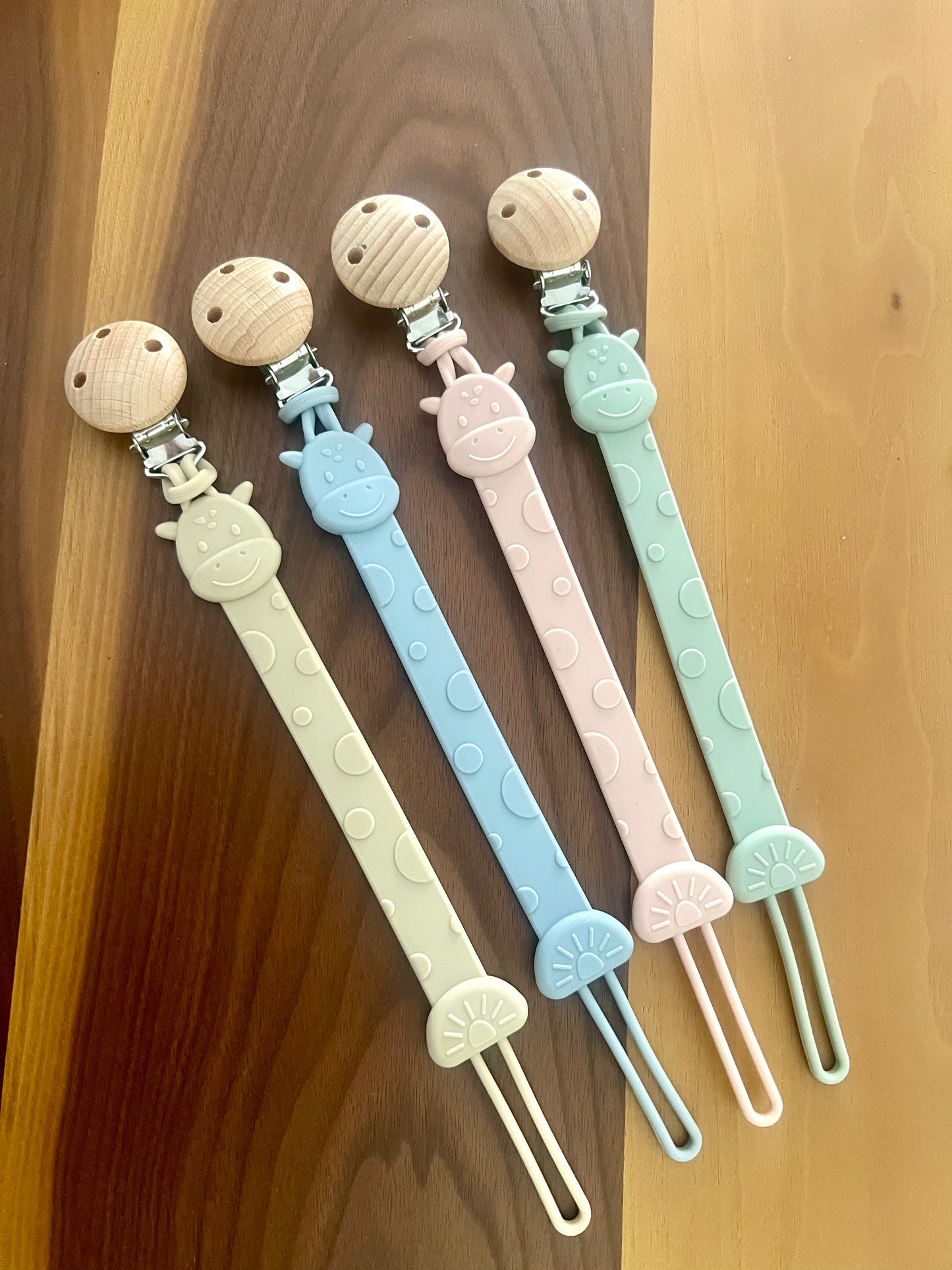 All-Silicone Dummy Clip - Giraffe & Dinosaur