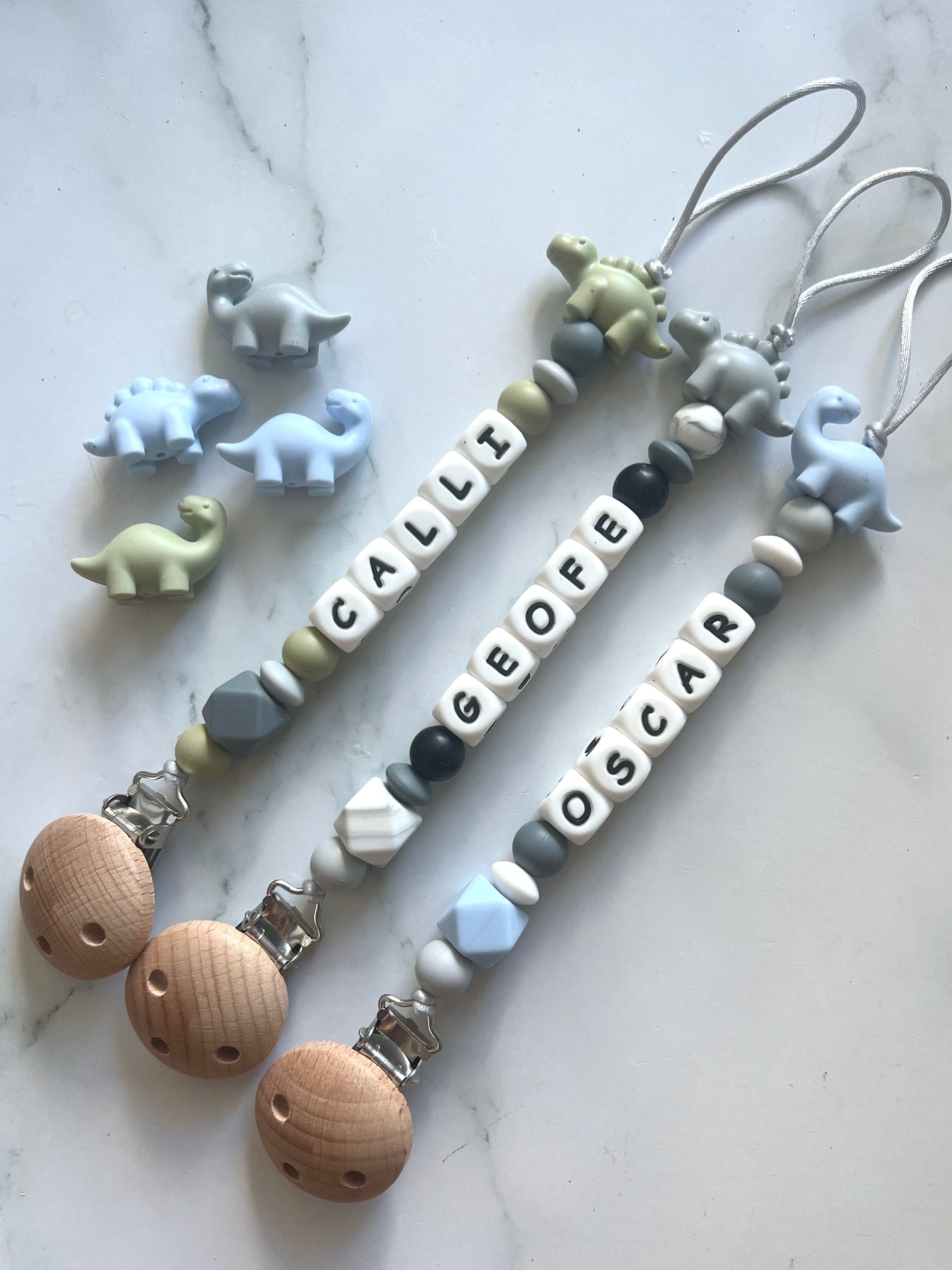 Personalised Dummy Clip & Teether - Dinosaur