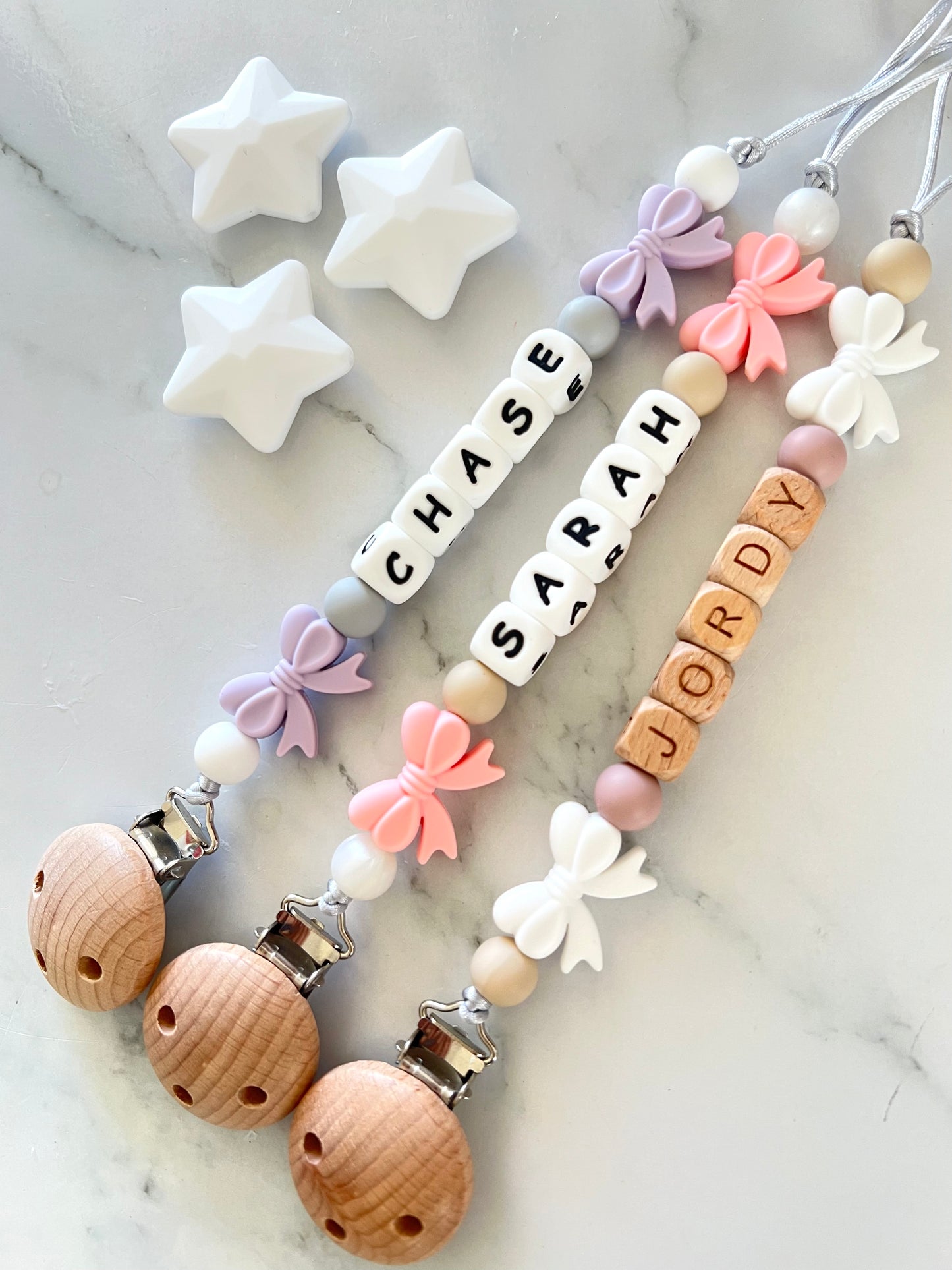 Personalised Dummy Clip & Teether - Bow