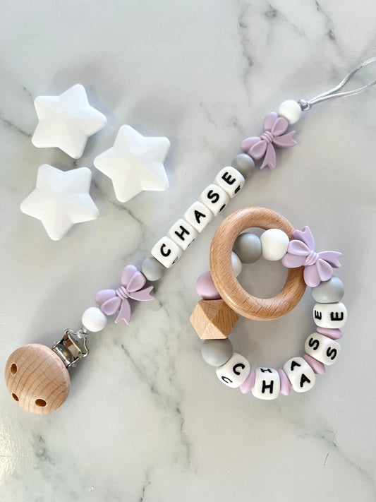  Personalised Dummy Clip & Teether - Bow  