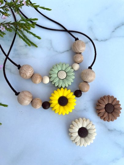  Flower Silicone Wooden Necklace  