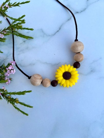  Flower Silicone Wooden Necklace  