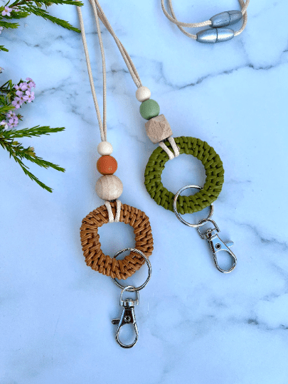  Rattan Wooden Silicone Lanyard  