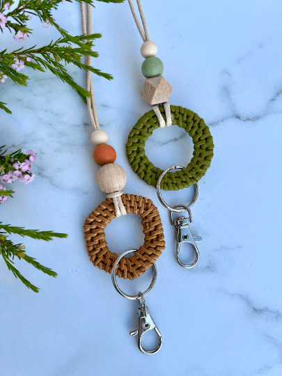  Rattan Wooden Silicone Lanyard  