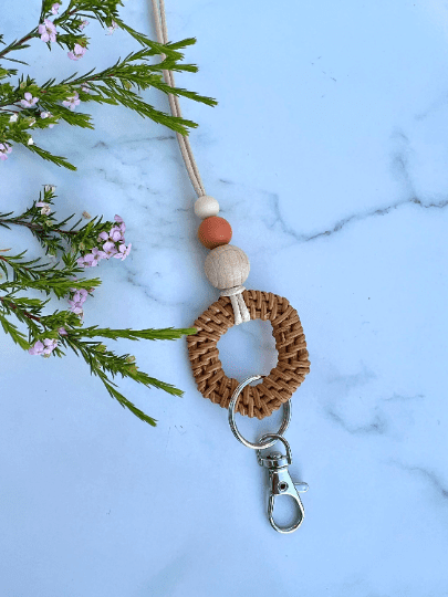  Rattan Wooden Silicone Lanyard  